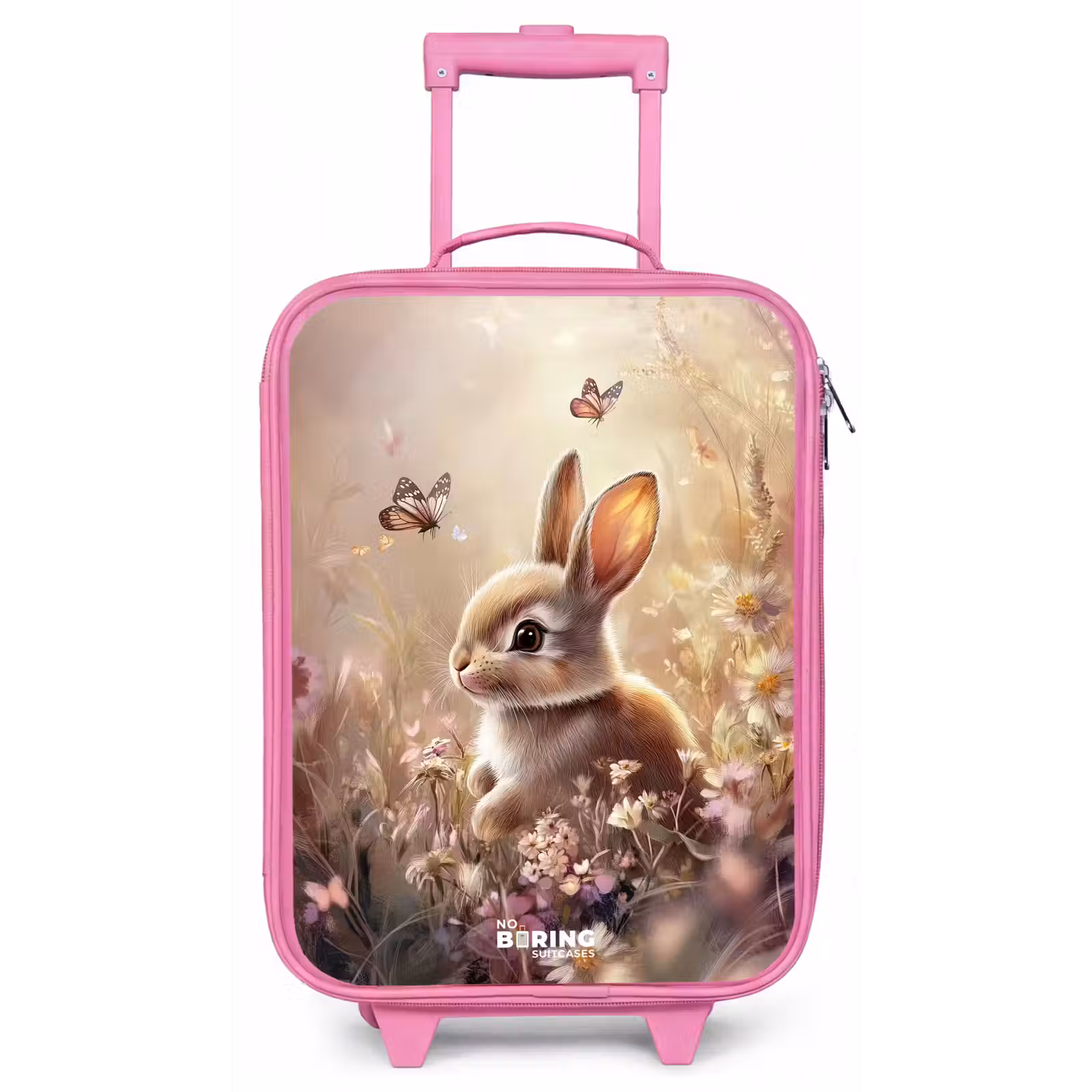 Valise enfant - Rose - Fleurs - Marron - Lapin - Papillon — 1
