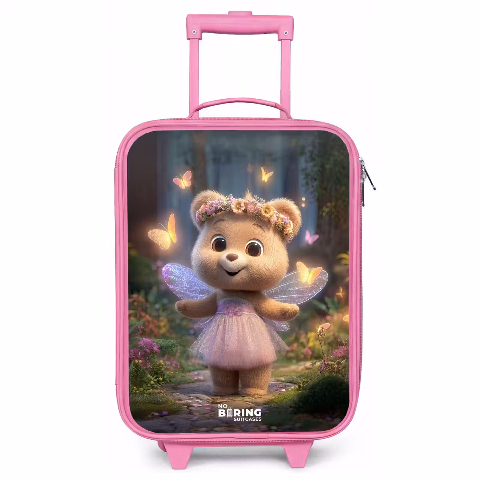 Valise enfant - Rose - Ours - Papillons - Forêt - Fée — 1