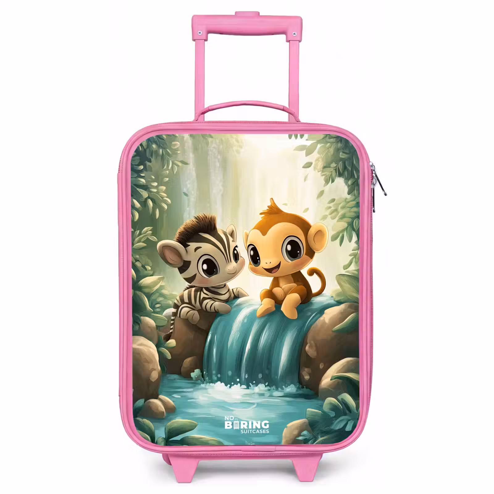 Valise enfant - Rose - Zèbre - Singe - Cascade - Rochers — 1