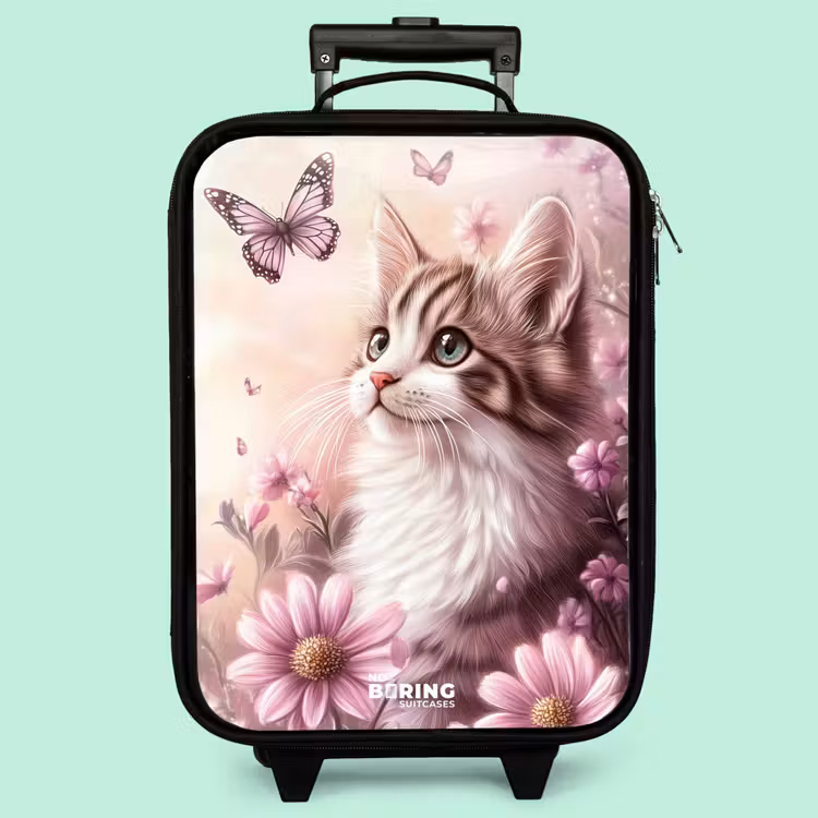 Valise enfant - Chat - Mauve - Papillons - Fleurs — 3