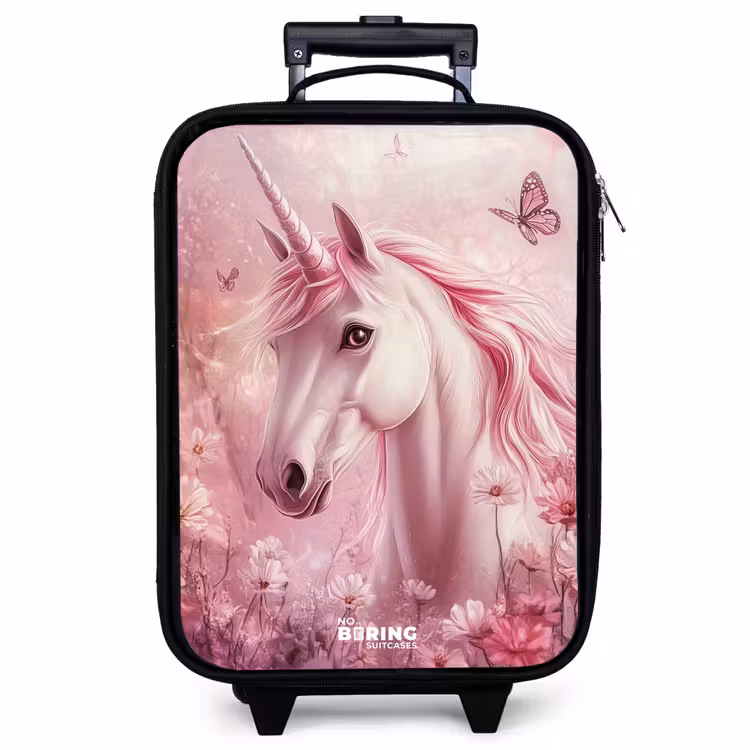 Valise enfant - Licorne - Rose - Papillons - Fleurs — 1