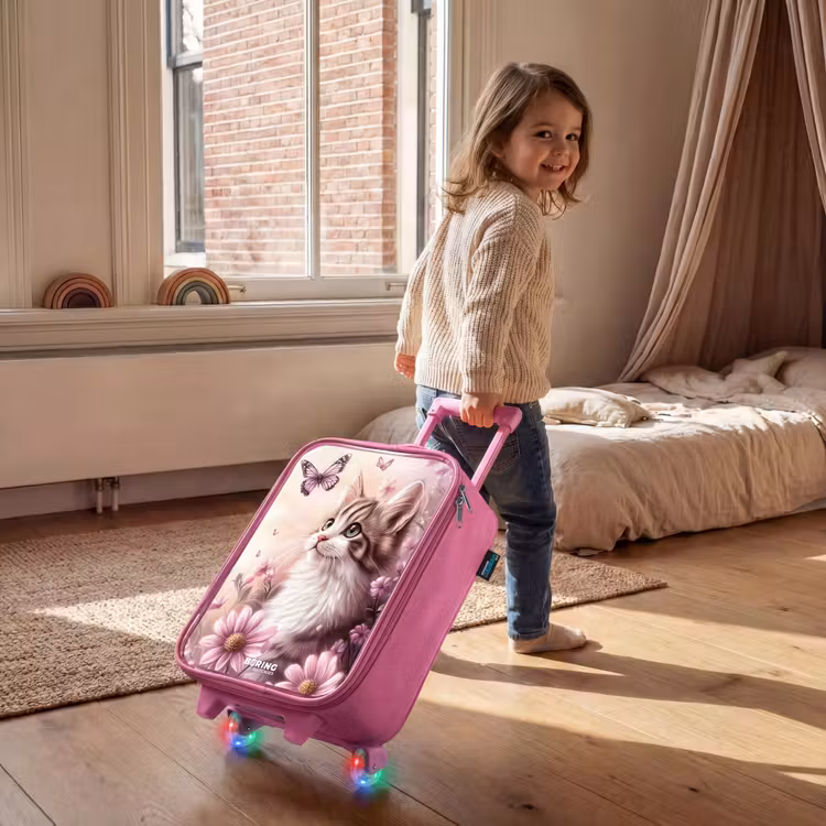 Valise enfant - Rose - Chat - Mauve - Papillons - Fleurs — 2