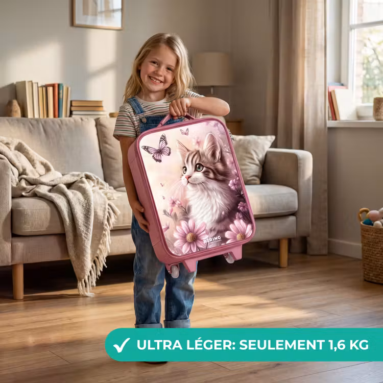 Valise enfant - Rose - Chat - Mauve - Papillons - Fleurs — 3