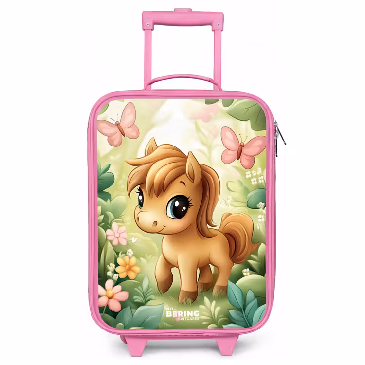 Valise enfant - Rose - Cheval - Fleurs - Papillons — 1