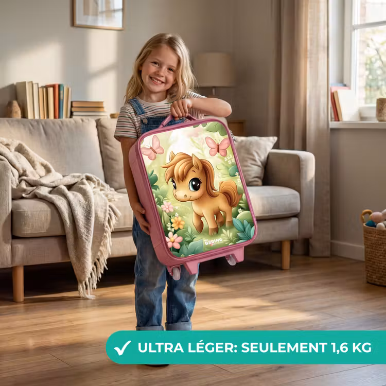 Valise enfant - Rose - Cheval - Fleurs - Papillons — 3