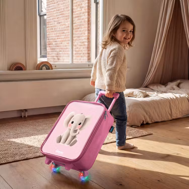 Valise enfant - Rose - Éléphant - Bébé - Fards à joues - Illustration — 2