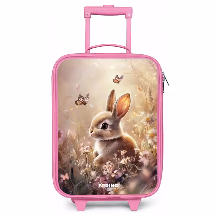 Valise enfant - Rose - Fleurs - Marron - Lapin - Papillon — 1