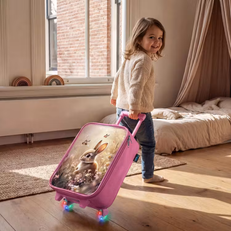 Valise enfant - Rose - Fleurs - Marron - Lapin - Papillon — 2