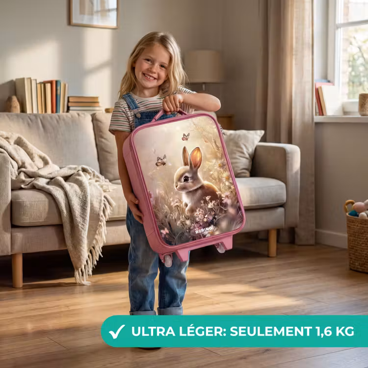 Valise enfant - Rose - Fleurs - Marron - Lapin - Papillon — 3