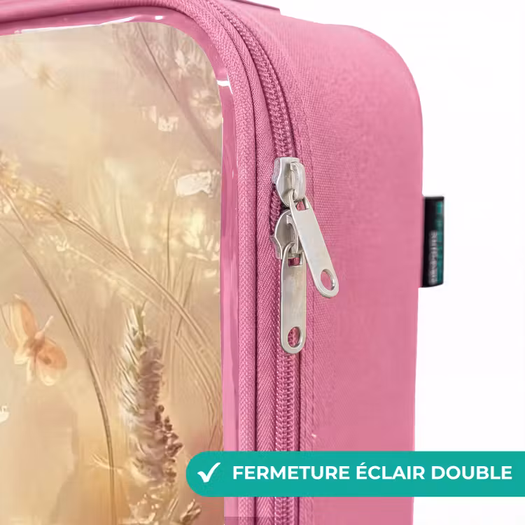 Valise enfant - Rose - Fleurs - Marron - Lapin - Papillon — 7