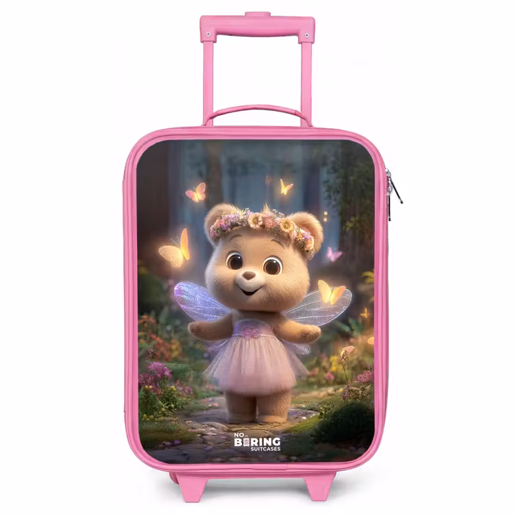 Valise enfant - Rose - Ours - Papillons - Forêt - Fée — 1