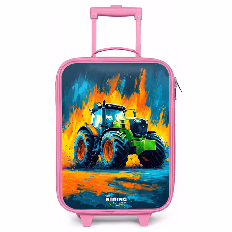 Valise enfant - Rose - Tracteur - Vert - Abstrait - Coups de pinceau — 1