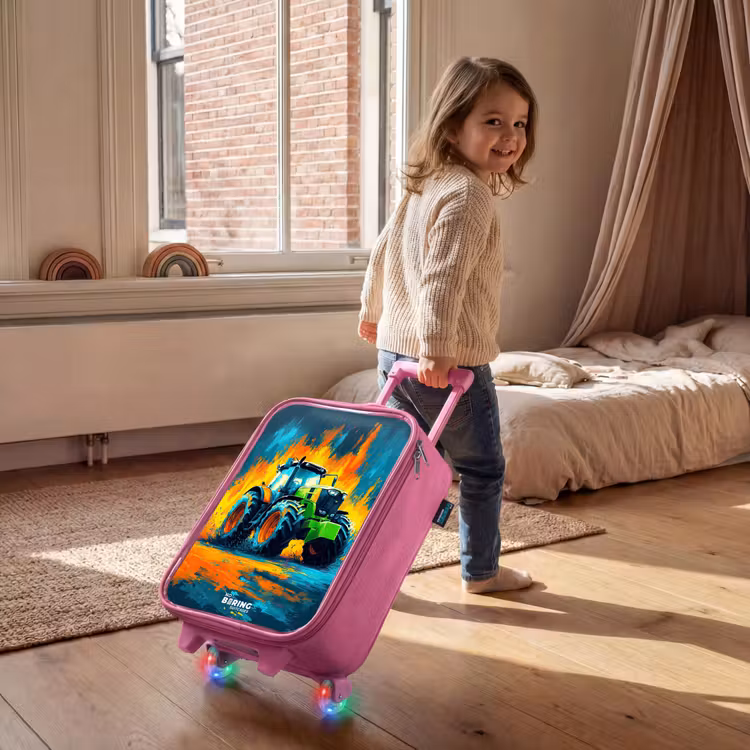Valise enfant - Rose - Tracteur - Vert - Abstrait - Coups de pinceau — 2