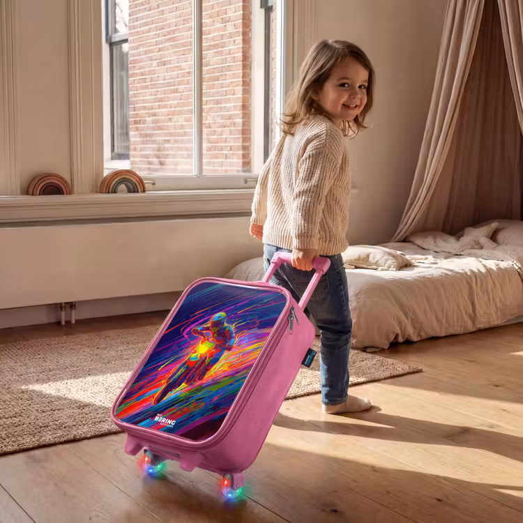 Valise enfant - Rose - Vélo de cross - Couleurs néon - Lignes - Casque — 2