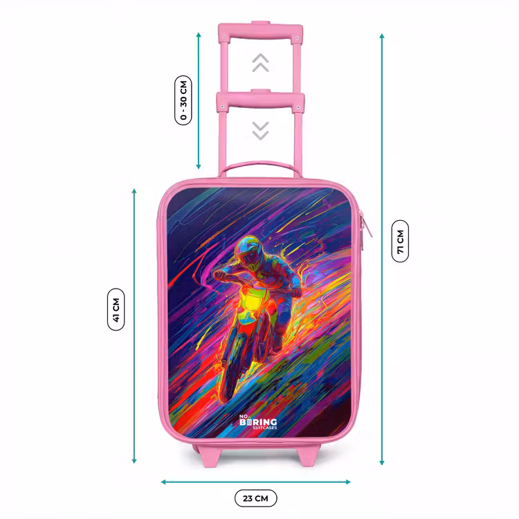 Valise enfant - Rose - Vélo de cross - Couleurs néon - Lignes - Casque — 6