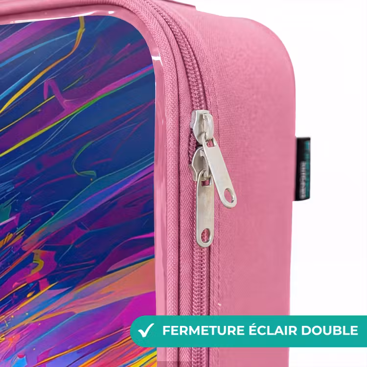 Valise enfant - Rose - Vélo de cross - Couleurs néon - Lignes - Casque — 7