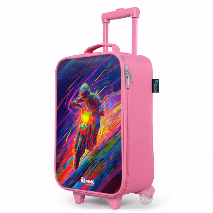 Valise enfant - Rose - Vélo de cross - Couleurs néon - Lignes - Casque — 8