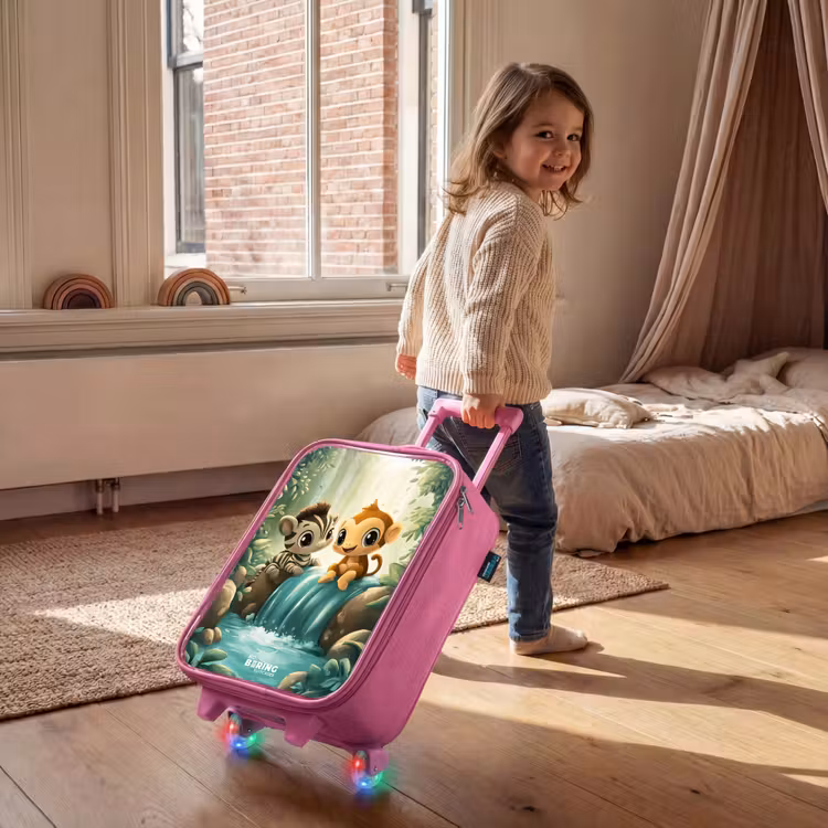 Valise enfant - Rose - Zèbre - Singe - Cascade - Rochers — 2