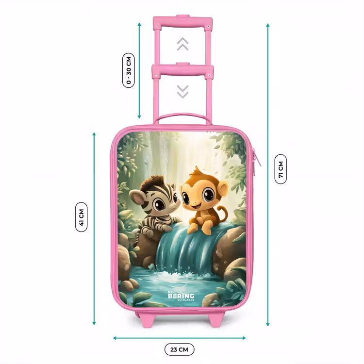 Valise enfant - Rose - Zèbre - Singe - Cascade - Rochers — 6