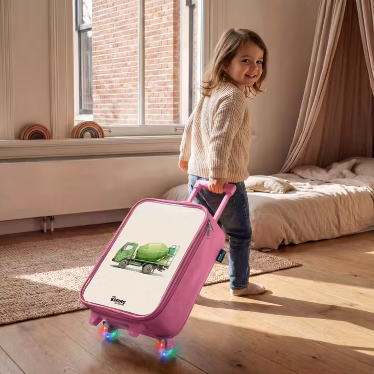 Valise enfant - Rose - Bétonnière - Signée - Verte — 2