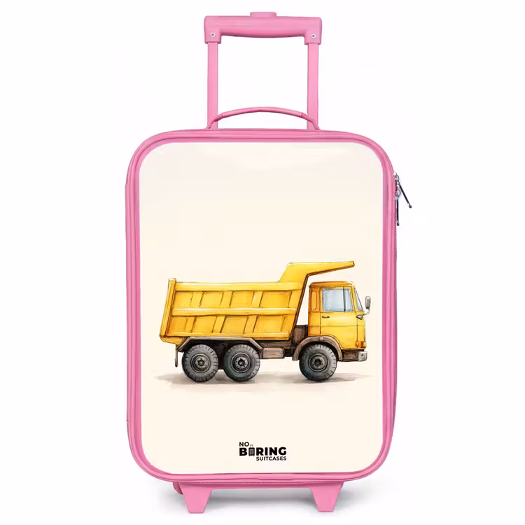 Valise enfant - Rose - Camion-benne - Signé - Jaune — 1