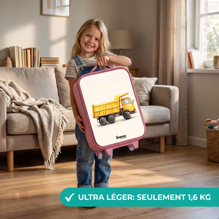 Valise enfant - Rose - Camion-benne - Signé - Jaune — 3