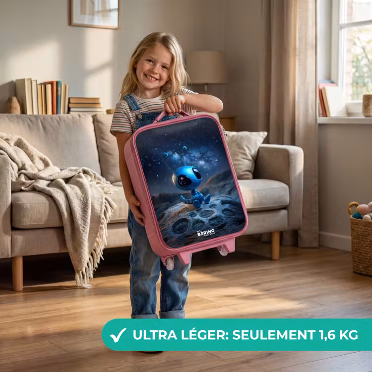 Valise enfant - Rose - Créature extraterrestre bleue sous un ciel étoilé — 3