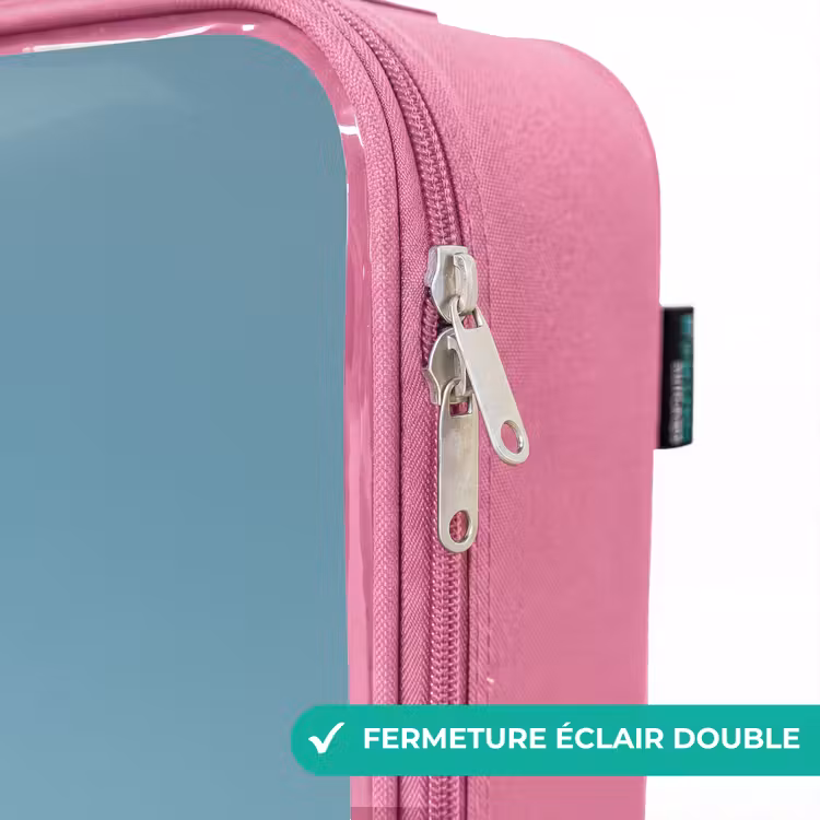 Valise enfant - Rose - Monstre bleu en peluche avec des cornes — 7