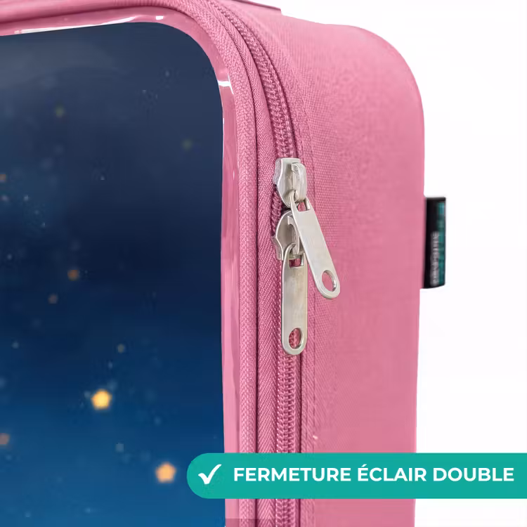 Valise enfant - Rose - Monstre orange sur croissant de lune — 7
