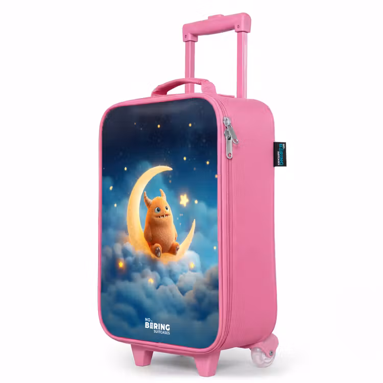 Valise enfant - Rose - Monstre orange sur croissant de lune — 8