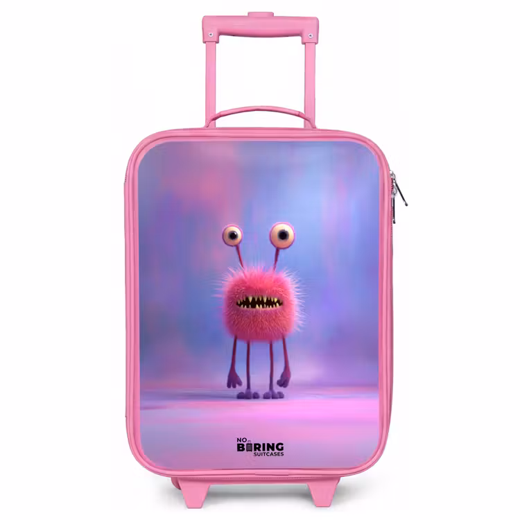 Valise enfant - Rose - Monstre rose à fourrure avec de grands yeux — 1