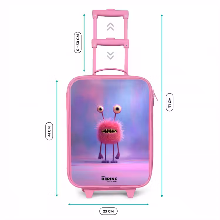 Valise enfant - Rose - Monstre rose à fourrure avec de grands yeux — 6