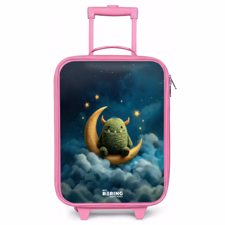 Valise enfant - Rose - Monstre vert sur croissant de lune — 1