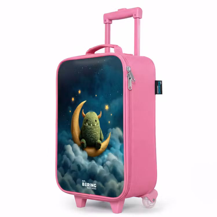 Valise enfant - Rose - Monstre vert sur croissant de lune — 8
