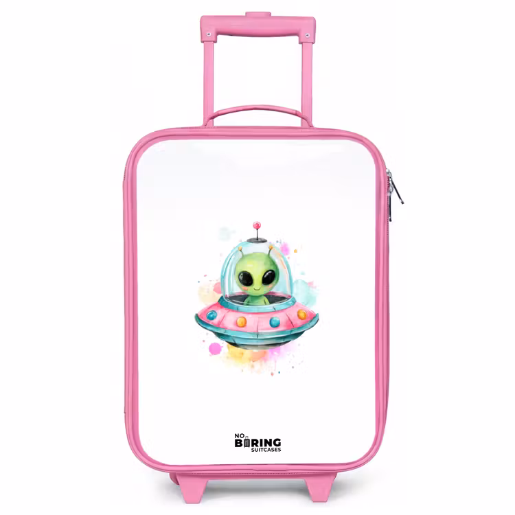 Valise enfant - Rose - Un extraterrestre vert dans un OVNI coloré — 1