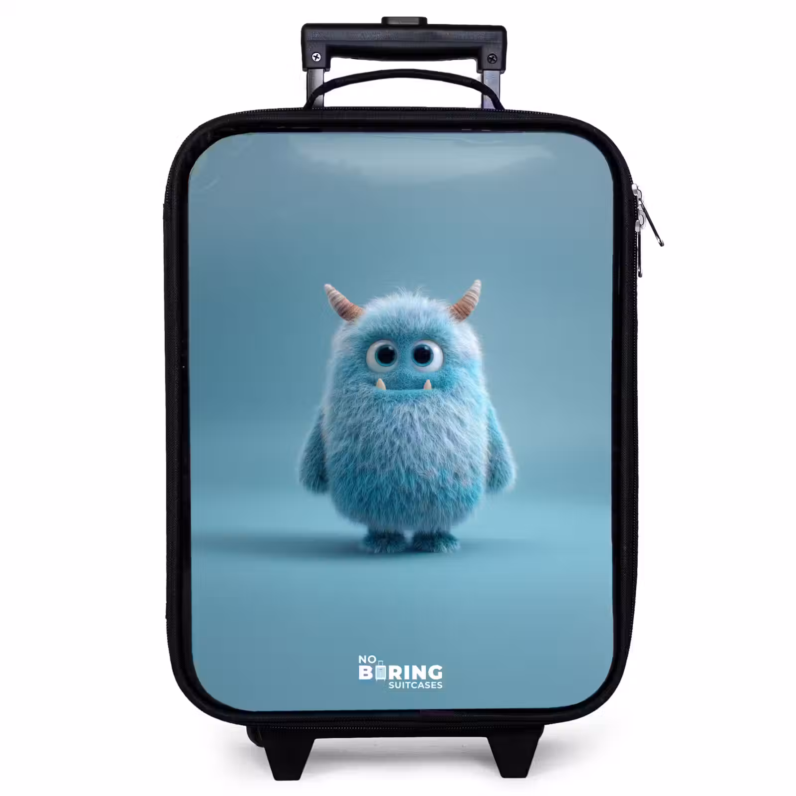Valise enfant - Monstre bleu en peluche avec des cornes — 1