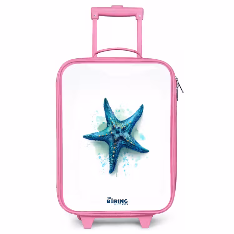 Valise enfant - Rose - Étoile de mer bleue sur fond blanc — 1