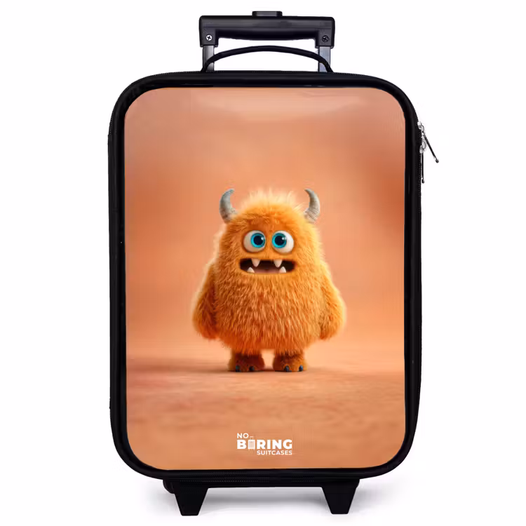 Valise enfant - Monstre pelucheux orange avec cornes — 1