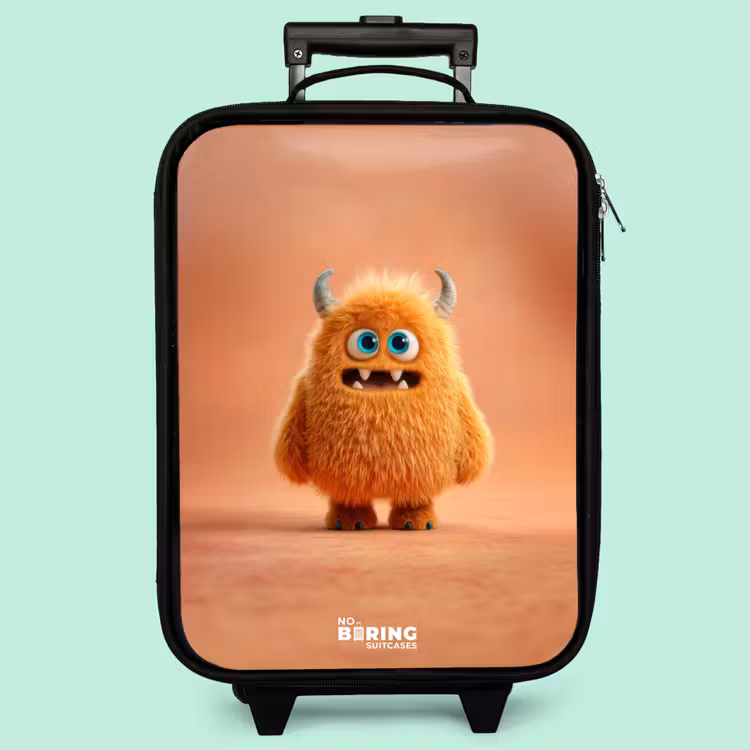 Valise enfant - Monstre pelucheux orange avec cornes — 3