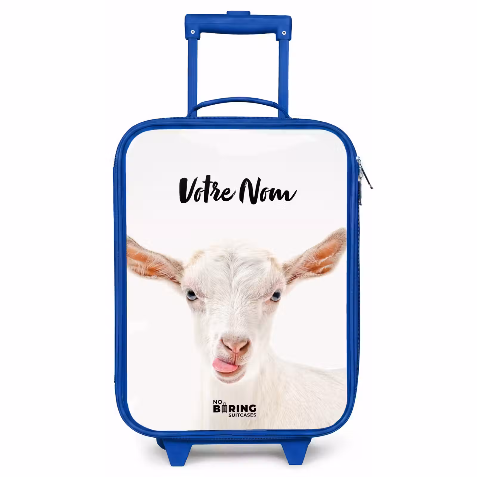 Valise enfant avec nom - Bleu - Chèvre tirant la langue — 1
