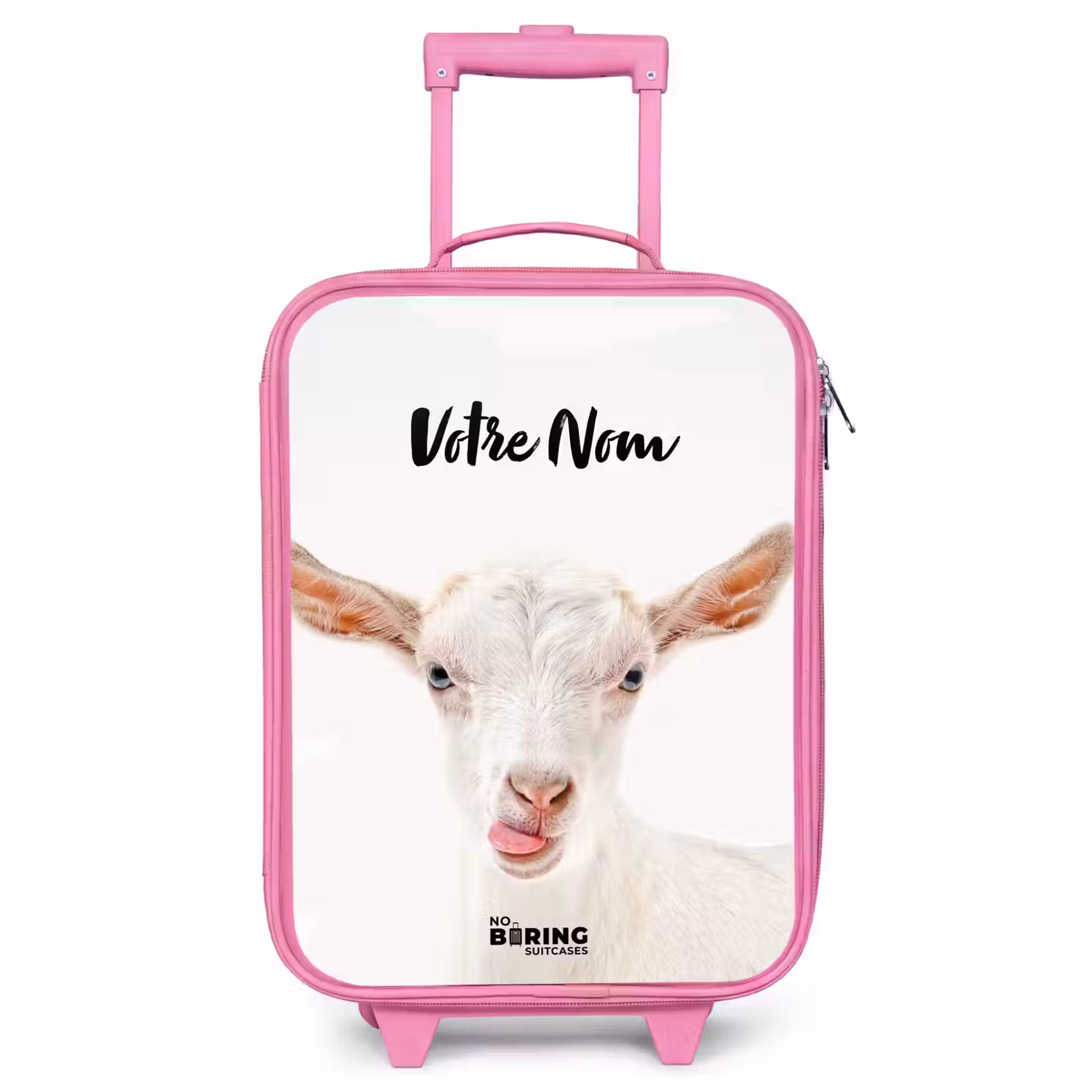 Valise enfant avec nom - Rose - Chèvre tirant la langue — 1