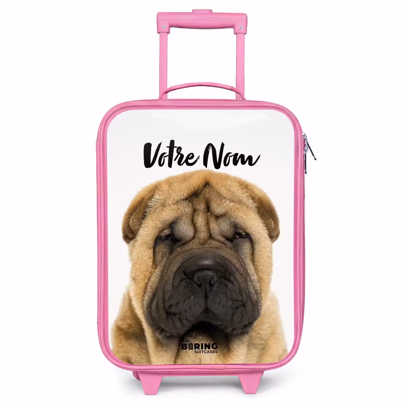 Valise enfant avec nom - Rose - Chien à la tête en colère — 1