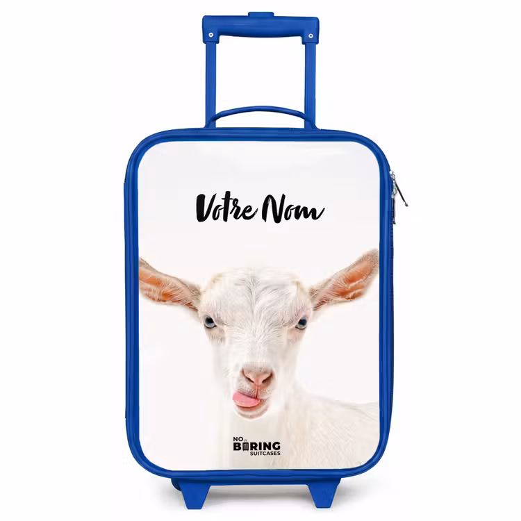 Valise enfant avec nom - Bleu - Chèvre tirant la langue — 1