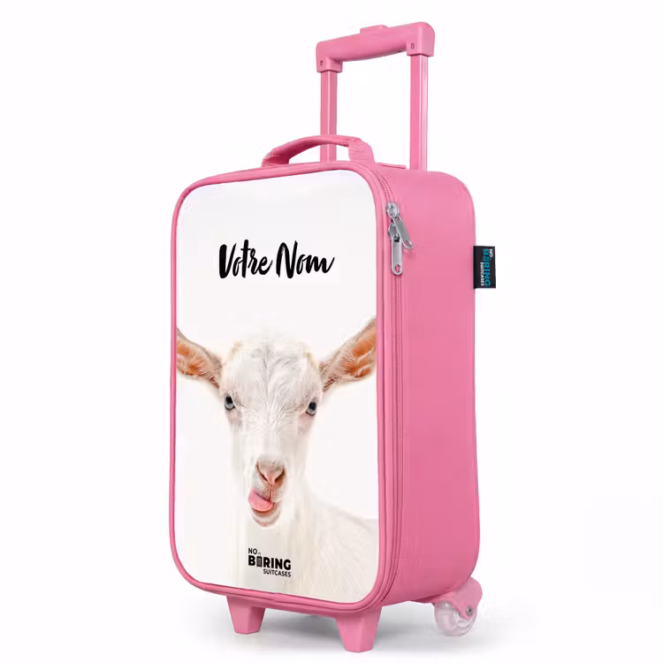 Valise enfant avec nom - Rose - Chèvre tirant la langue — 8