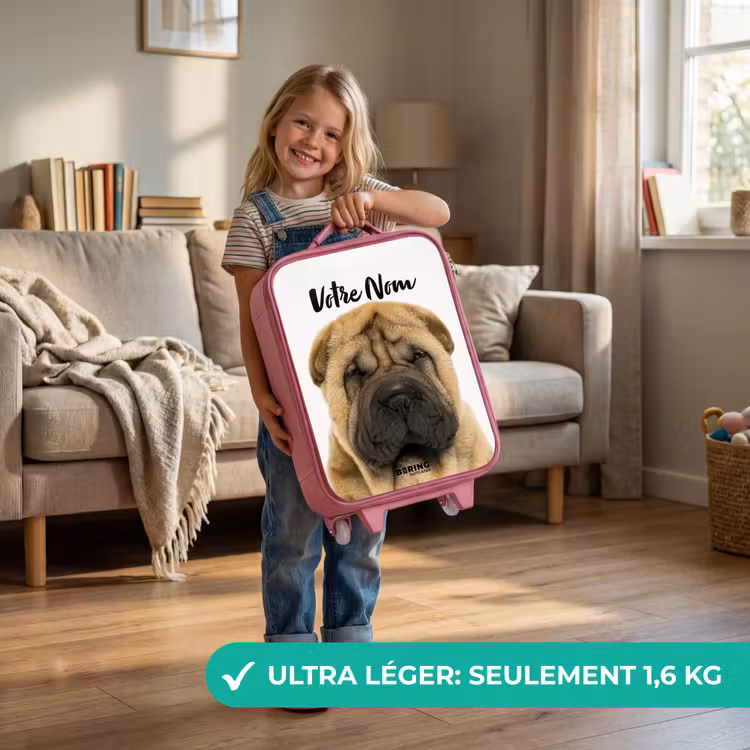 Valise enfant avec nom - Rose - Chien à la tête en colère — 3