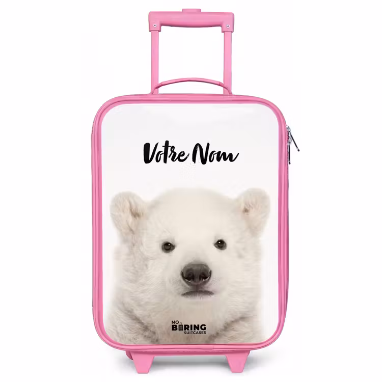 Valise enfant avec nom - Rose - Ours polaire mignon — 1