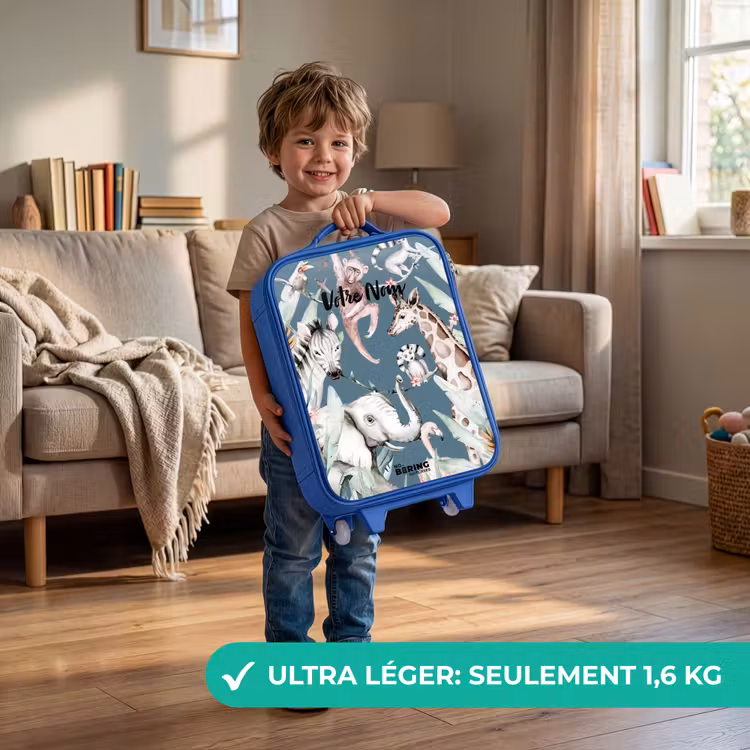 Valise enfant avec nom - Bleu - Festival des animaux de la jungle — 3