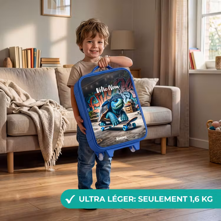 Valise enfant avec nom - Bleu - Tortue patineuse — 3