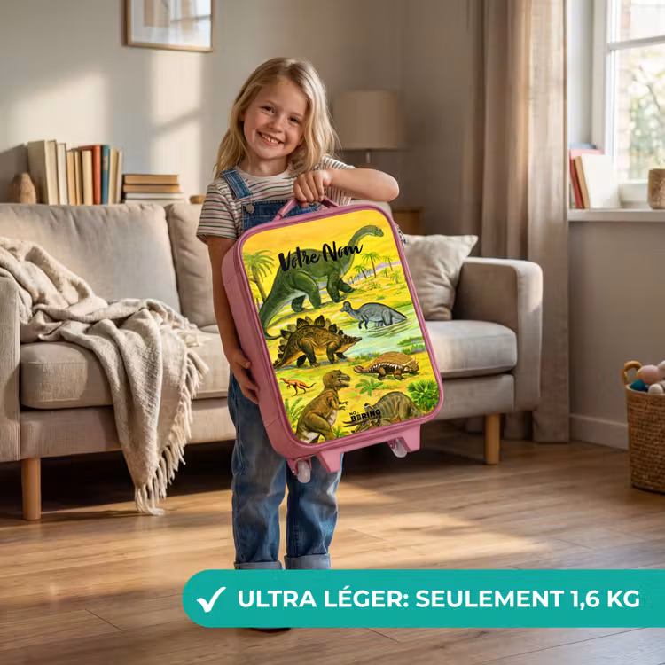 Valise enfant avec nom - Rose - Un dinosaure au pays des dinosaures — 3