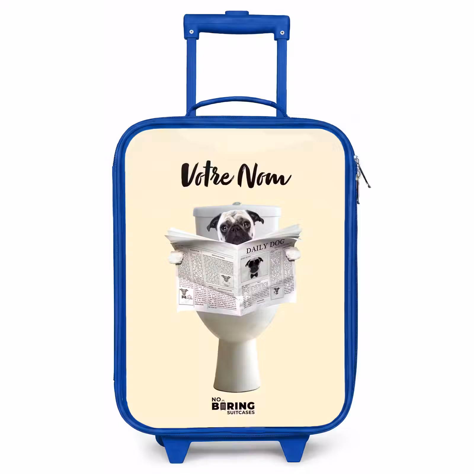Valise enfant avec nom - Bleu - Le chien lit le journal — 1